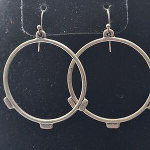Vintage Large Hoop Oxidized Pewter Earrings Mexican Hoop Earrings 1.5in